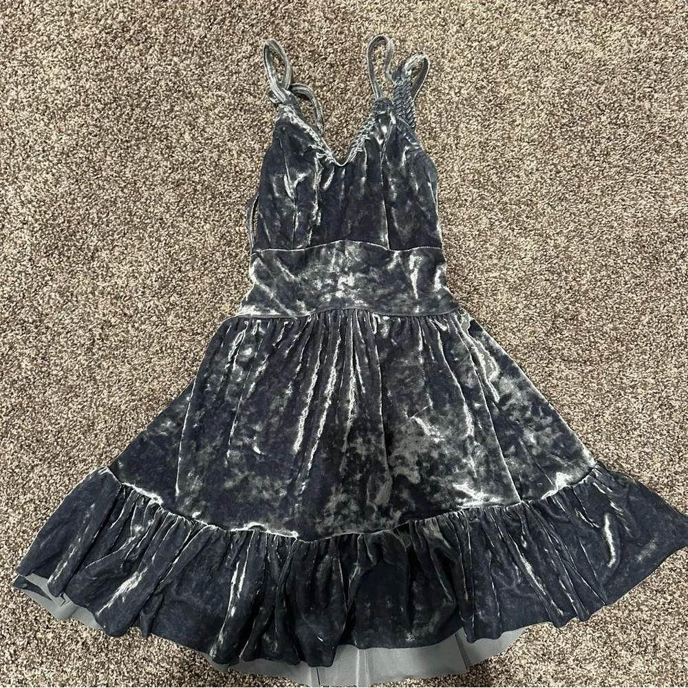 Girls Blue Velvet Dress